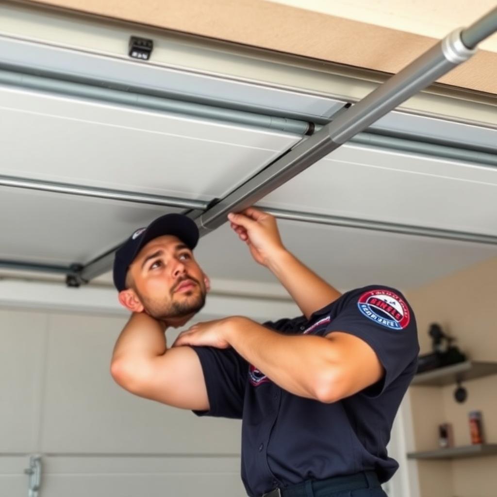 Certified garage door technician from Newfields Garage Doors performing professional installation